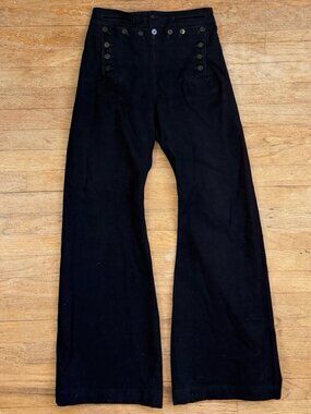 Vintage Mens Twill Wool Naval Pants Size 27 Waist 70s Black Bellbottom Trousers